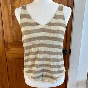 By Together Anthropologie Tan Cream Striped Sweater Knit Tank Small v neck